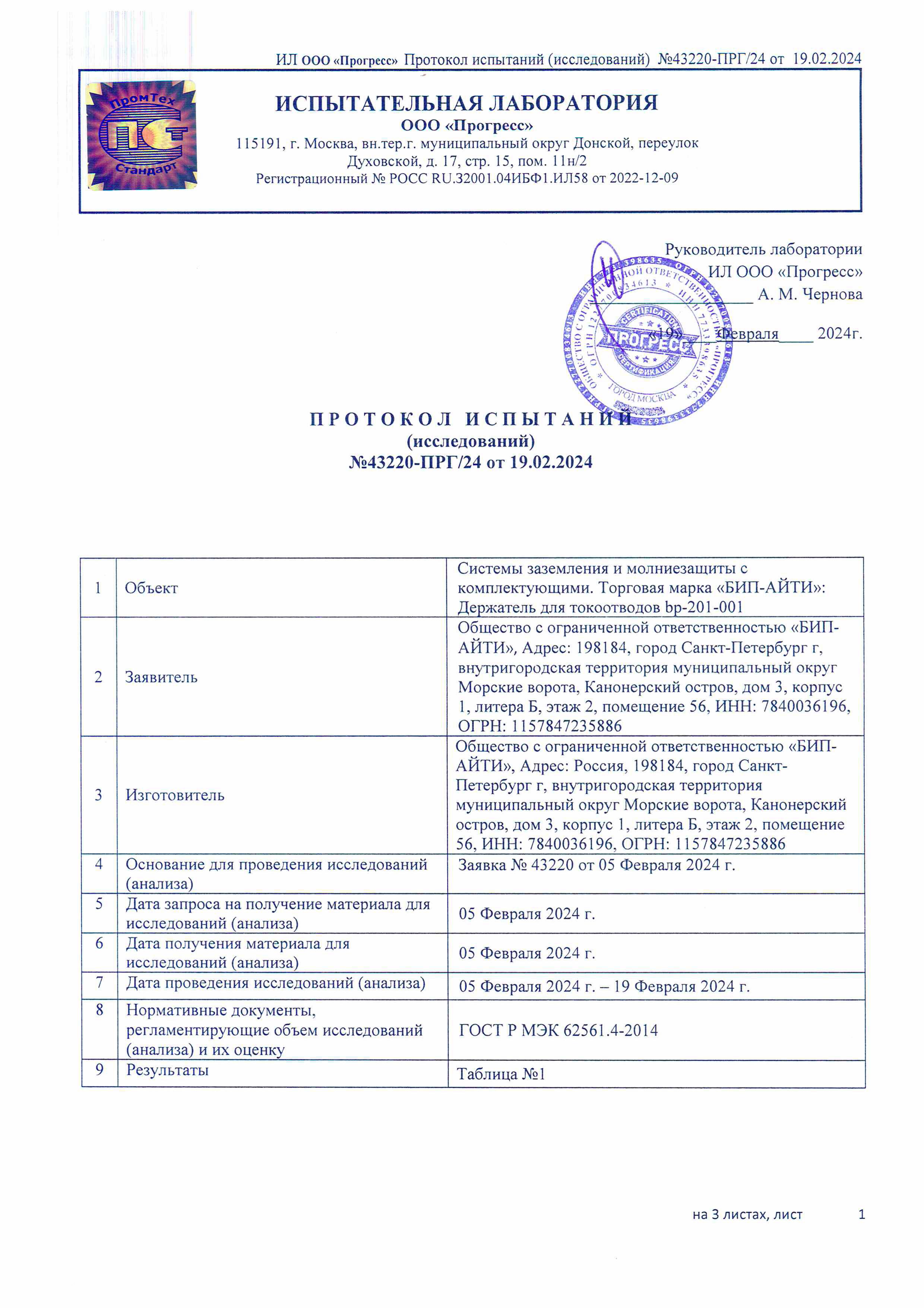 Протокол <br> испытаний БИП-АЙТИ