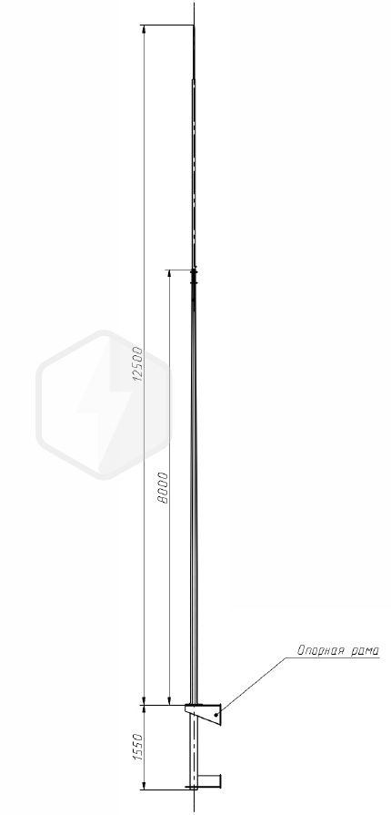 Молниеприёмник-мачта вертикальный (оцинк.сталь; 2й ветр.район; под приварку)  ZANDZ