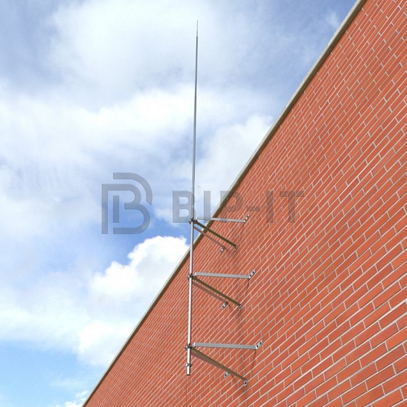 Молниеприёмник-мачта вертикальный с комплектом из 3х креплений к стене (нерж. сталь) ZANDZ